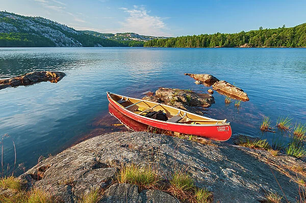 Canoe on Killarney Lake Killarney Provincial Park, Ontario, Canada