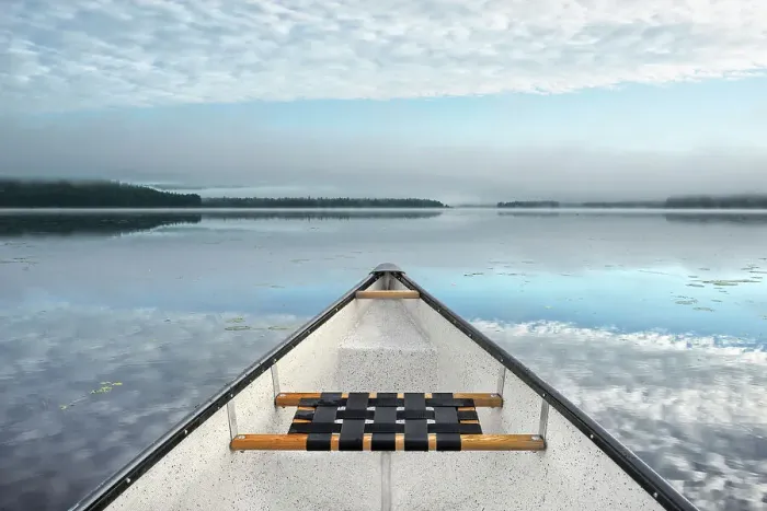 Framed Print : Canoe on Lake Travers, Algonquin Provincial Park, Ontario, Canada
