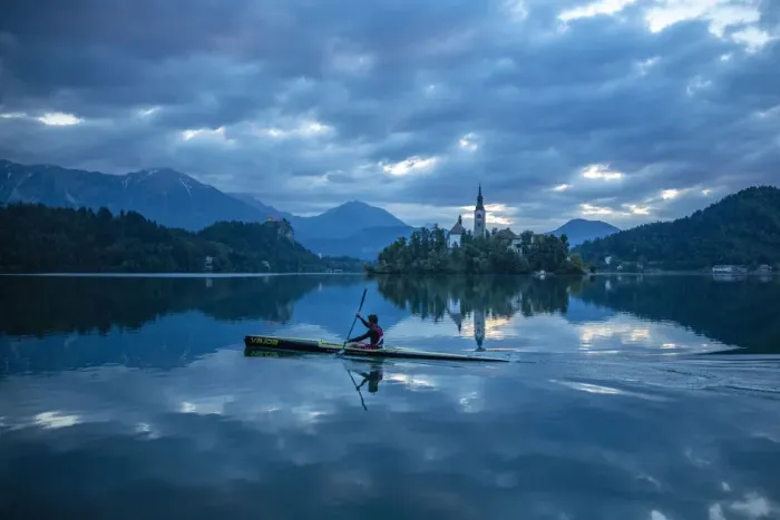 Framed Print : Canoeing, Lake Bled, Slovenia Framed Print : Canoeing, Lake Bled, Slovenia