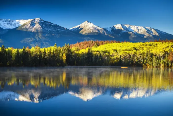 Framed Print : Canoeist on Pyramid Lake in Autumn, Jasper National Park, Alberta, Canada Framed Print : Canoeist on Pyramid Lake in Autumn, Jasper National Park, Alberta, Canada