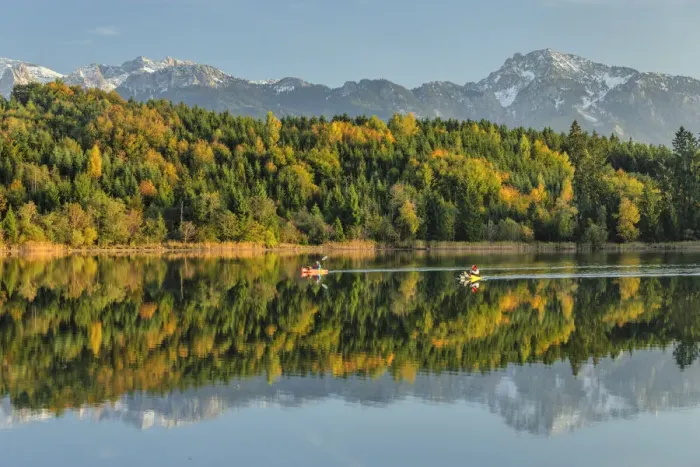 Framed Print : Canoeists on Forggensee Lake, Fussen, Allgau Alps, Ostallgau, Swabia, Bavaria, Germany Framed Print : Canoeists on Forggensee Lake, Fussen, Allgau Alps, Ostallgau, Swabia, Bavaria, Germany