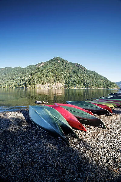 Canoes on Lake Crescent, Port Angeles, Olympic National Park, Washington, USA