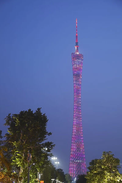 Canton Tower at dusk, Haizhu District, Guangzhou, Guangdong Province, China