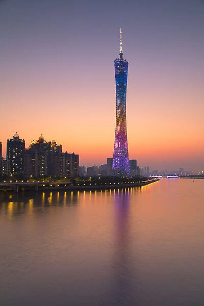 Canton Tower at sunset, Tianhe, Guangzhou, Guangdong, China