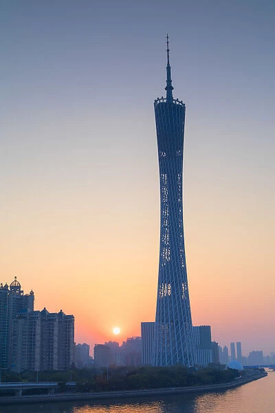 Canton Tower at sunset, Tianhe, Guangzhou, Guangdong, China