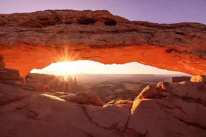 Framed Print : Canyonlands valley at sunrise, framed by Mesa Arch, Utah, USA
