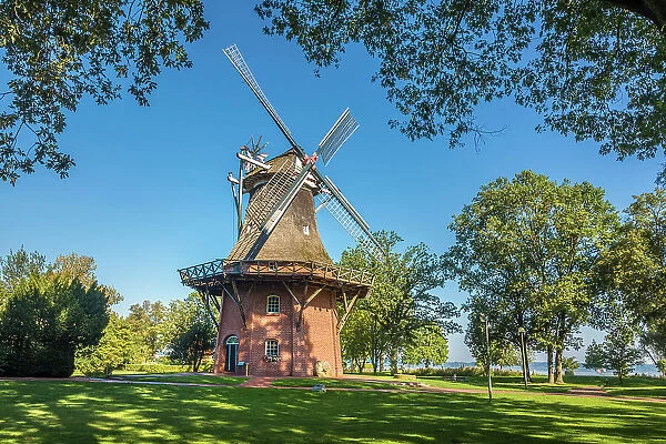 Cap windmill in the spa park of Bad Zwischenahn, Oldenburger Land, Lower Saxony, Germany