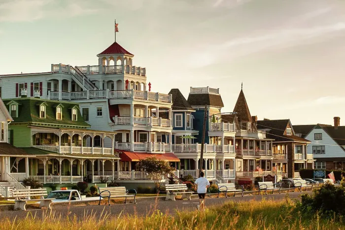 Framed Print : Cape May, New Jersey, early morning light illuminates victorian architecture along Beach Street Framed Print : Cape May, New Jersey, early morning light illuminates victorian architecture along Beach Street
