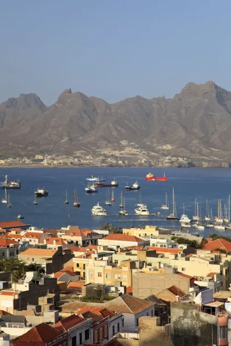 Framed Print : Cape Verde, Sao Vicente, Mindelo, View of old town and Harbour