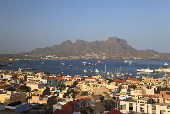 Framed Print : Cape Verde, Sao Vicente, Mindelo, View of old town and Harbour Framed Print : Cape Verde, Sao Vicente, Mindelo, View of old town and Harbour