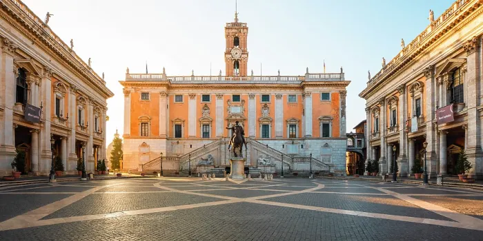 Framed Print : Capitoline square and Senatorial palace at sunrise. Rome, Lazio, Italy