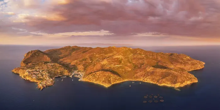 Framed Print : Capraia island at sunrise, aerial view, Tuscan Archipelago National Park, Livorno province, Tuscany, Italy Framed Print : Capraia island at sunrise, aerial view, Tuscan Archipelago National Park, Livorno province, Tuscany, Italy