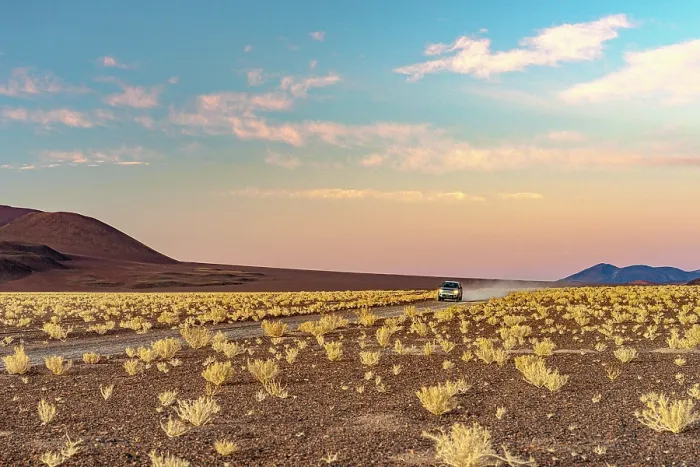 Framed Print : Car crossing the high desert lands, Puna, Argentina Framed Print : Car crossing the high desert lands, Puna, Argentina