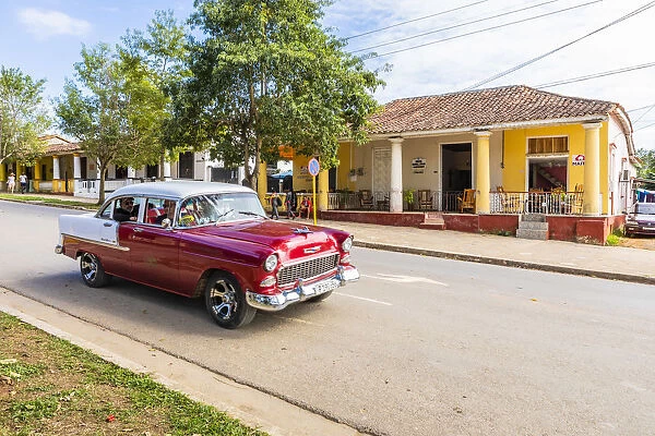 A car driving in a street in Vinales, Pinar del Rio Province, Cuba