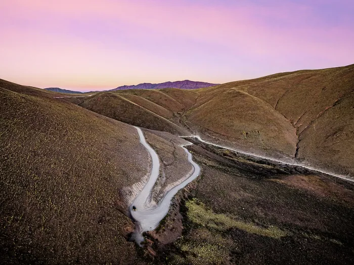 Framed Print : Car on winding road, Serrania de Hornocal, Humahuaca, Jujuy, Argentina