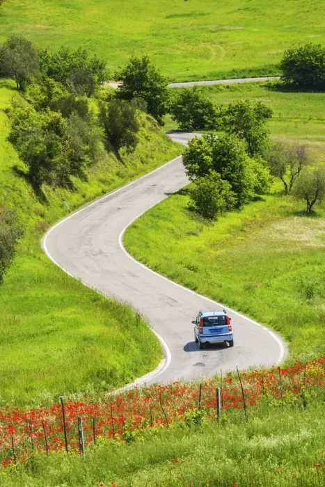 Framed Print : Car on Winding Road, Tuscany, Italy Framed Print : Car on Winding Road, Tuscany, Italy
