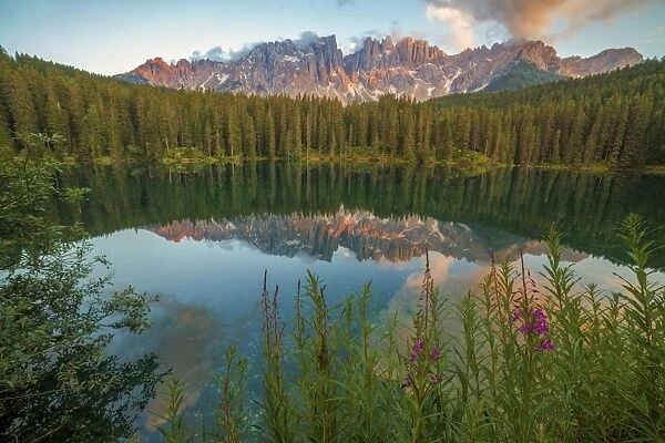Carezzas lake, Dolomites, Bolzano, Trentino Alto Adige, Italy