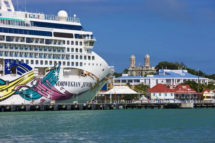 Framed Print : Caribbean, Antigua, Cruise Ship docked in St. Johns Town Framed Print : Caribbean, Antigua, Cruise Ship docked in St. Johns Town