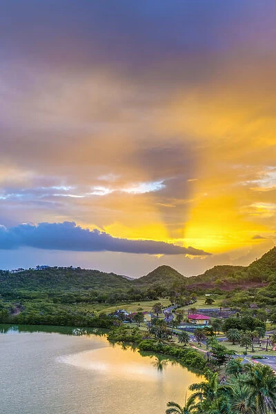 Caribbean, Antigua, Deep Bay, sunrise over saltwater lagoon