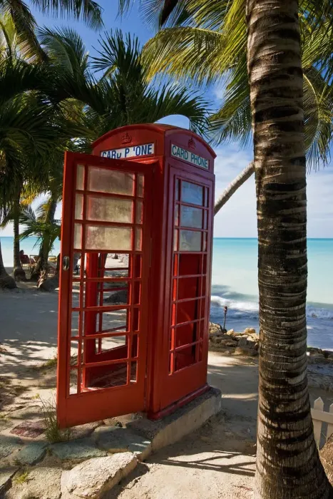 Framed Print : Caribbean, Antigua, Dickenson Bay, English red telephone box Framed Print : Caribbean, Antigua, Dickenson Bay, English red telephone box