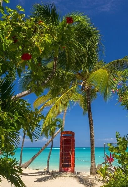 Caribbean, Antigua, Dickinson Bay, Dickinson Bay Beach, Red British Telephone Box