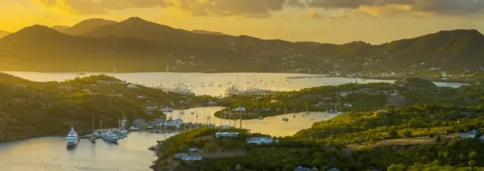 Framed Print : Caribbean, Antigua, English Harbour from Shirley Heights, Sunset