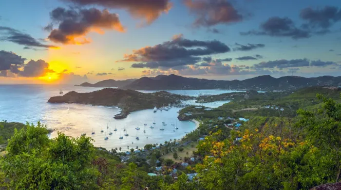 Framed Print : Caribbean, Antigua, English Harbour from Shirley Heights, Sunset