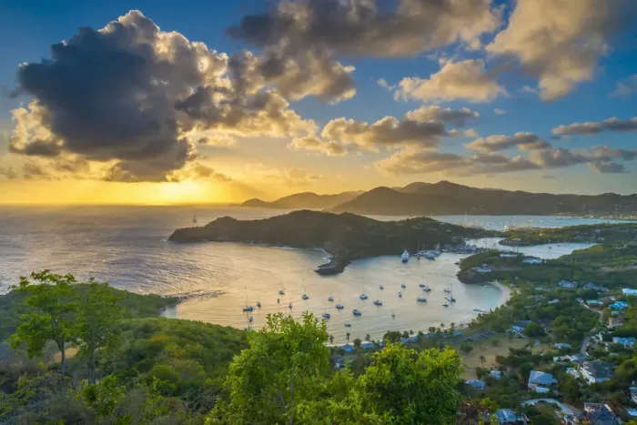 Framed Print : Caribbean, Antigua, English Harbour from Shirley Heights, Sunset Framed Print : Caribbean, Antigua, English Harbour from Shirley Heights, Sunset