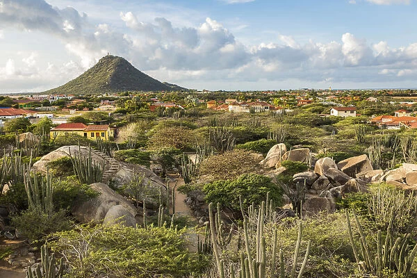 Caribbean, Aruba, Casibari, View of Paradera and of Hooiberg mountain from Casibari rock