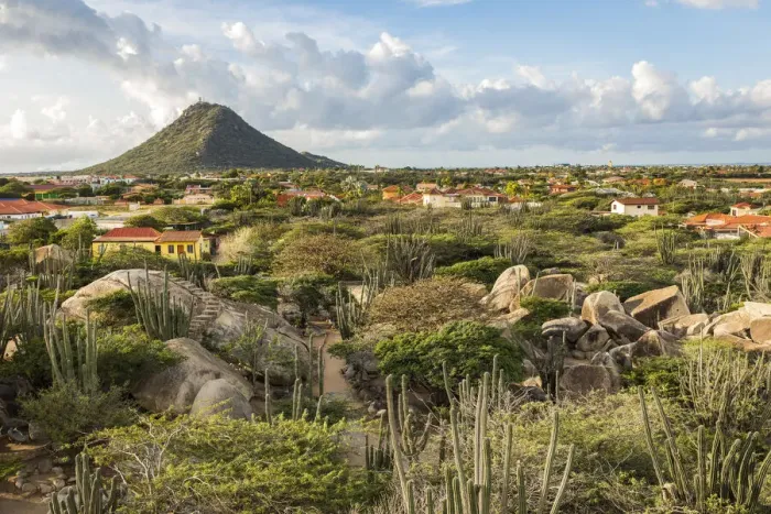 Framed Print : Caribbean, Aruba, Casibari, View of Paradera and of Hooiberg mountain from Casibari rock Framed Print : Caribbean, Aruba, Casibari, View of Paradera and of Hooiberg mountain from Casibari rock
