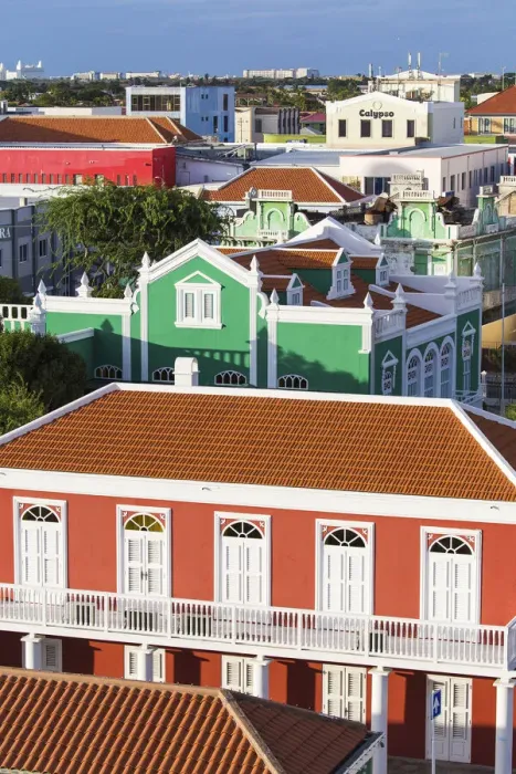 Framed Print : Caribbean, Aruba, Oranjestad, Colorful houses in the centre of the town Framed Print : Caribbean, Aruba, Oranjestad, Colorful houses in the centre of the town