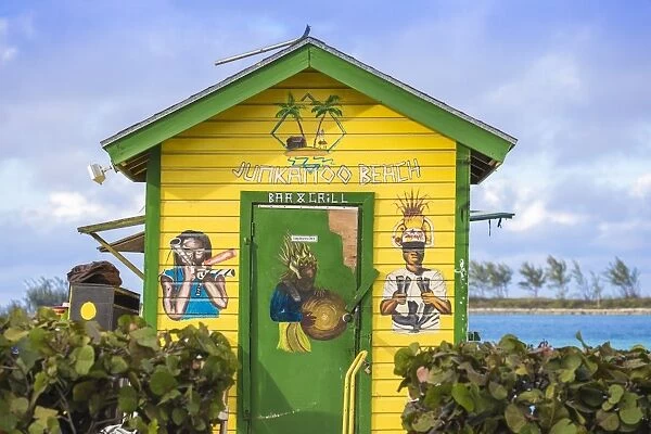 Caribbean, Bahamas, Providence Island, Nassau, Junkanoo beach, Colourful wooden hut