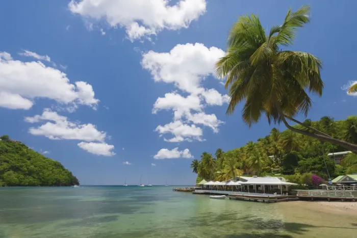 Framed Print : Caribbean, St Lucia, Marigot, Marigot Bay, Marigot Bay Beach Club Hotel