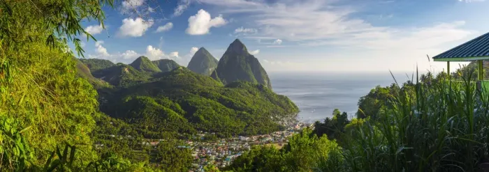 Framed Print : Caribbean, St Lucia, Petit (near) and Gros Piton Mountains (UNESCO World Heritage Framed Print : Caribbean, St Lucia, Petit (near) and Gros Piton Mountains (UNESCO World Heritage