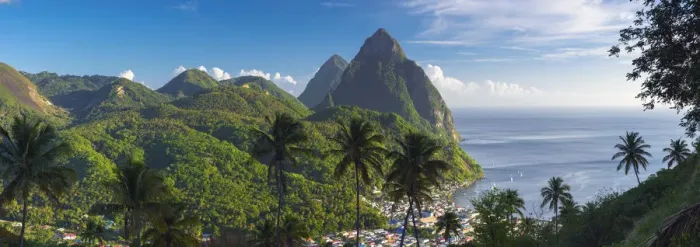 Framed Print : Caribbean, St Lucia, Petit (near) and Gros Piton Mountains (UNESCO World Heritage Framed Print : Caribbean, St Lucia, Petit (near) and Gros Piton Mountains (UNESCO World Heritage