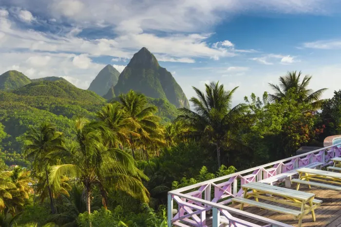 Framed Print : Caribbean, St Lucia, Petit (near) and Gros Piton Mountains (UNESCO World Heritage Framed Print : Caribbean, St Lucia, Petit (near) and Gros Piton Mountains (UNESCO World Heritage