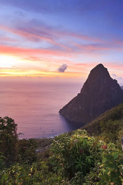 Caribbean, St Lucia, Petit Piton and Anse des Pitons Beach