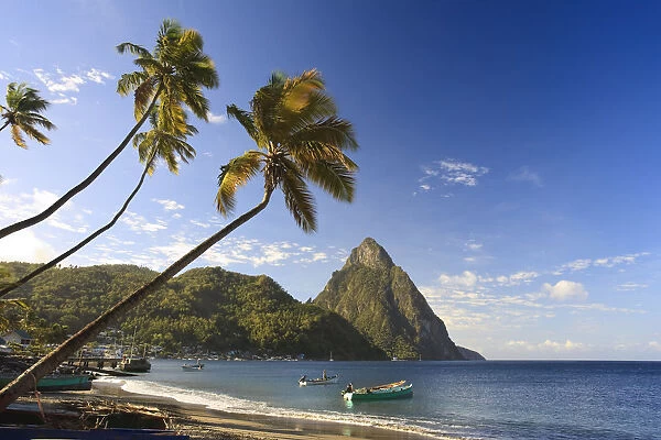 Caribbean, St Lucia, Petit Piton and Soufriere Bay