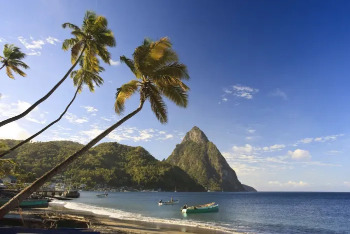 Framed Print : Caribbean, St Lucia, Petit Piton and Soufriere Bay Framed Print : Caribbean, St Lucia, Petit Piton and Soufriere Bay