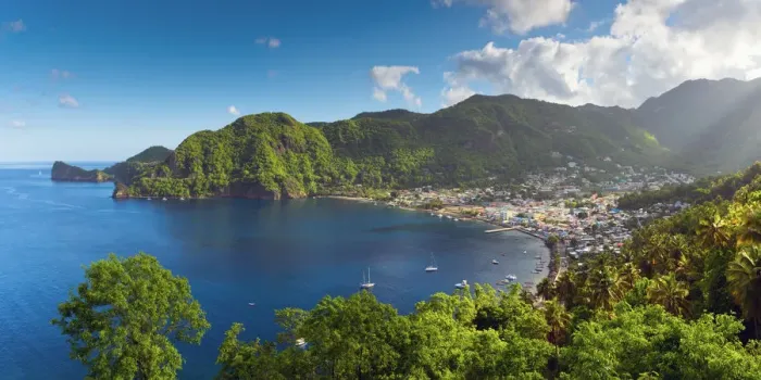 Framed Print : Caribbean, St Lucia, Soufriere, Soufriere Bay