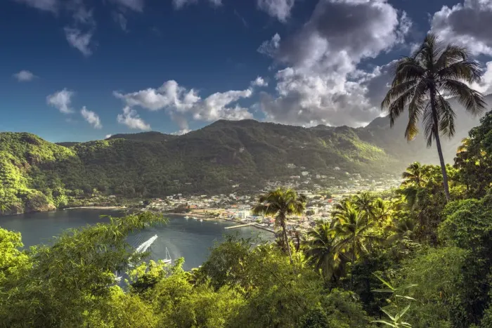 Framed Print : Caribbean, St Lucia, Soufriere, Soufriere Bay Framed Print : Caribbean, St Lucia, Soufriere, Soufriere Bay