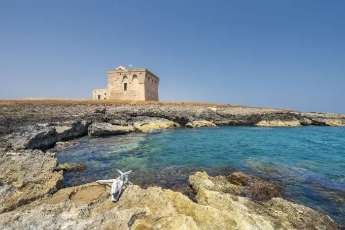 Framed Print : Carovigno, Brindisi province, Apulia, Italy. The Guaceto tower in the Nature reserve of Framed Print : Carovigno, Brindisi province, Apulia, Italy. The Guaceto tower in the Nature reserve of
