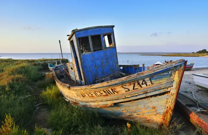 Framed Print : Carrasqueira, a fishing harbour at dusk. Alentejo, Portugal