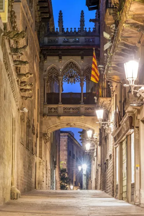 Framed Print : Carrer del Bisbe street, Gothic Quarter, Barcelona, Catalonia, Spain