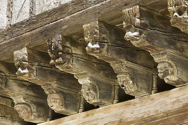 Carved Arcade Rafters, Maison des Consuls, Mirepoix, Ariege, Midi-Pyrenees, France