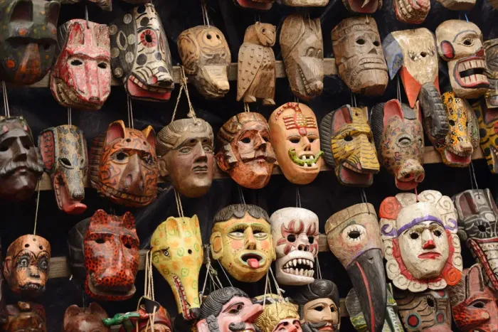 Framed Print : Carved masks for sale in Chichicastenango, Guatemala, Central America Framed Print : Carved masks for sale in Chichicastenango, Guatemala, Central America