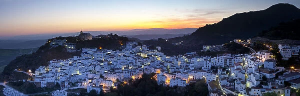 Casares at sunset, Casares, Malaga Province, Andalusia, Spain