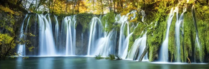 Framed Print : Cascading Waterfall in Autumn, Plitvice National Park, Croatia