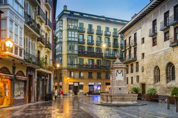 Framed Print : Casco Viejo or Old Town at dusk, Bilbao, Basque Country, Spain Framed Print : Casco Viejo or Old Town at dusk, Bilbao, Basque Country, Spain