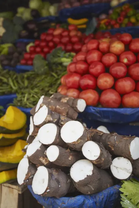 Framed Print : Cassava and vegetables at market, Sucre (UNESCO World Heritage Site), Bolivia Framed Print : Cassava and vegetables at market, Sucre (UNESCO World Heritage Site), Bolivia